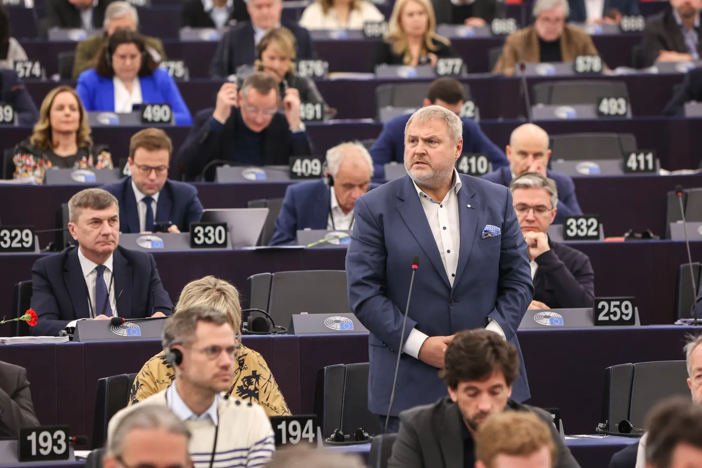 Riho Terras during a plenary hall debate.