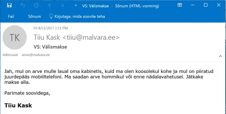 Näide zone.ee eksperimendi käigus kurjategijatega peetud kirjavahetusest