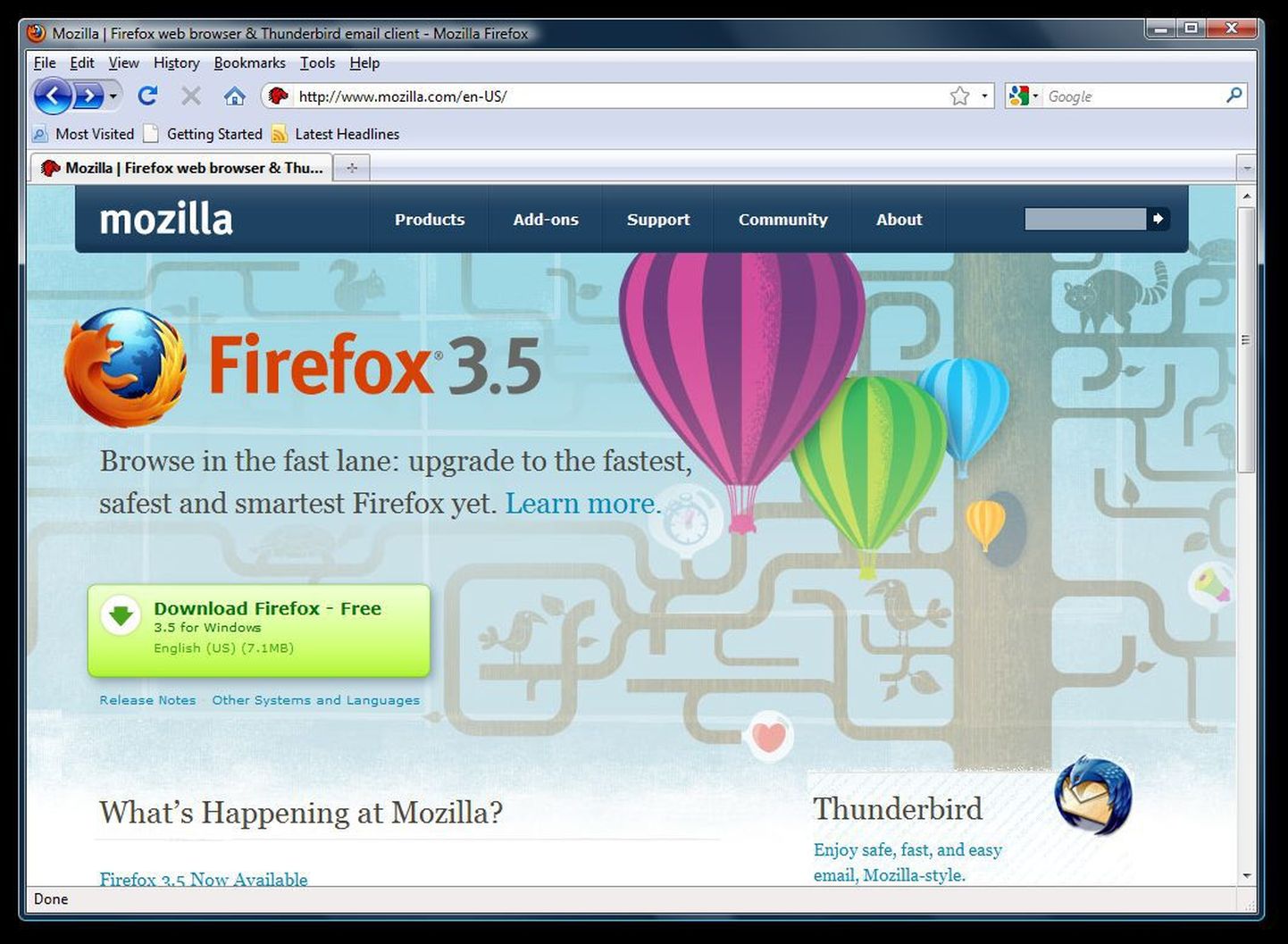 Pilt veebilehitsejast Firefox 3.5.