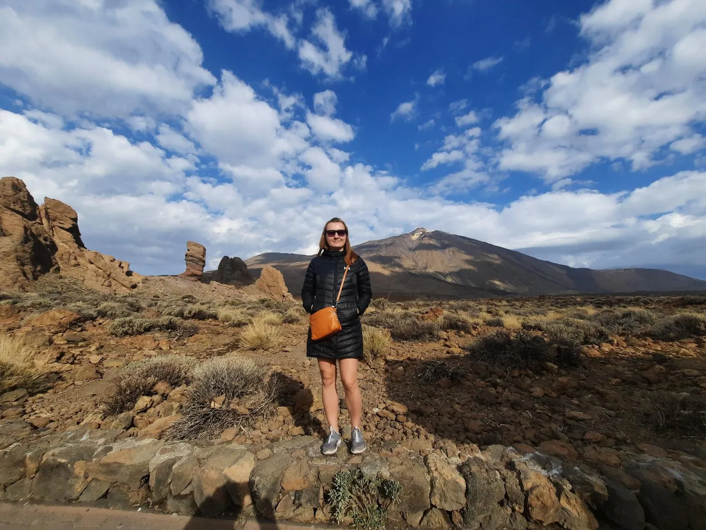 Taustal paistab Tenerife kõrgeim tipp Teide vulkaan. Täitsa tippu on võimalik matkata. Pika jupi saab minna ka köisraudteega.