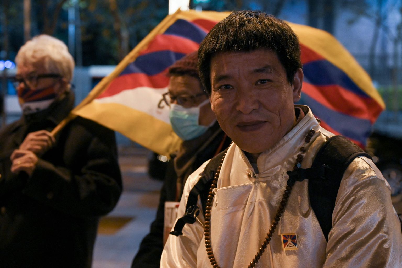Tiibeti filmitegija ja aktivist Dhondup Wangchen meeleavaldusel Barcelonas.