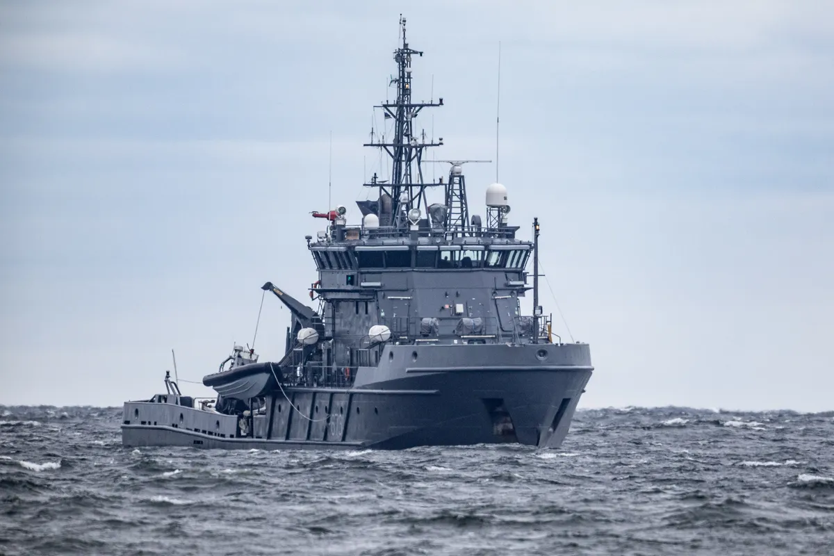 Estonian Navy ship that detained the Russian shadow fleet tanker.