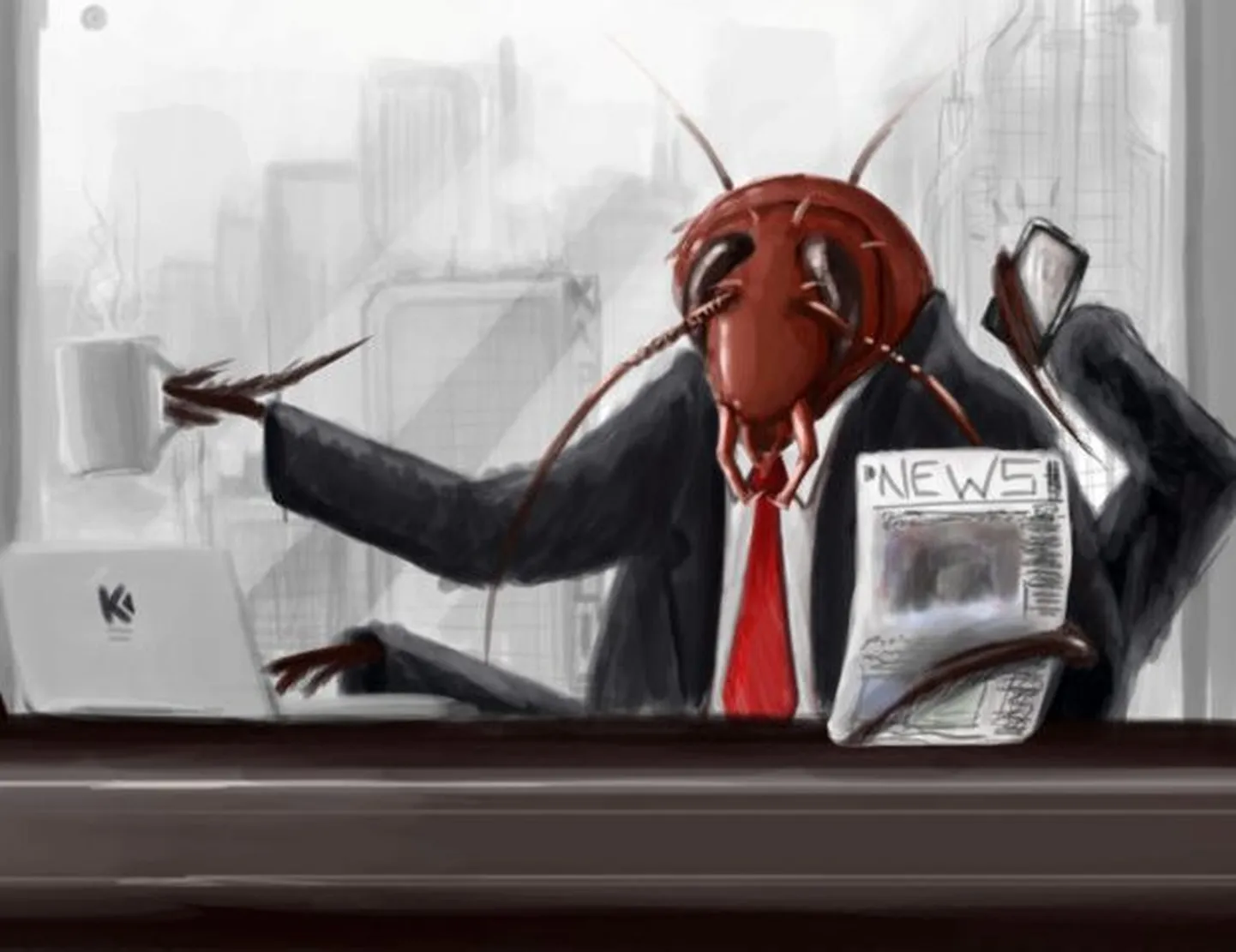 Illustratsioon Franz Kafka jutustuse «Metamorfoos» ainetel.