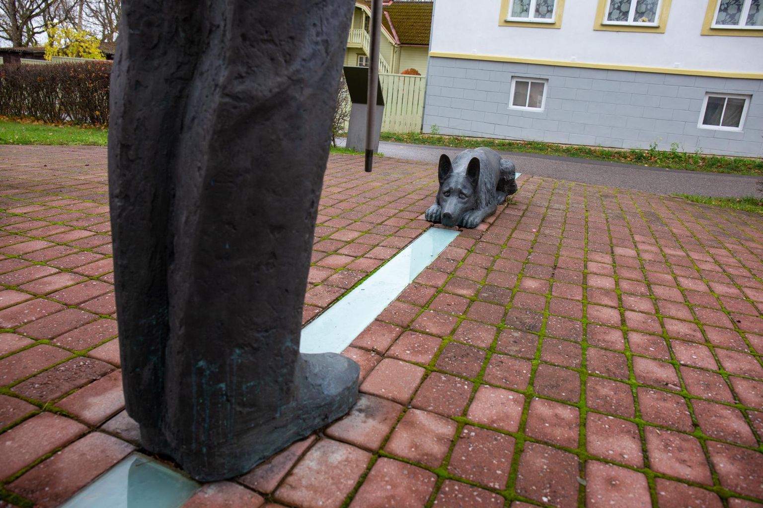 Legendaarse Viljandi linnapea August Maramaa ja tema koera (Neff) skulptuur asub Viljandis raekoja kõrval.