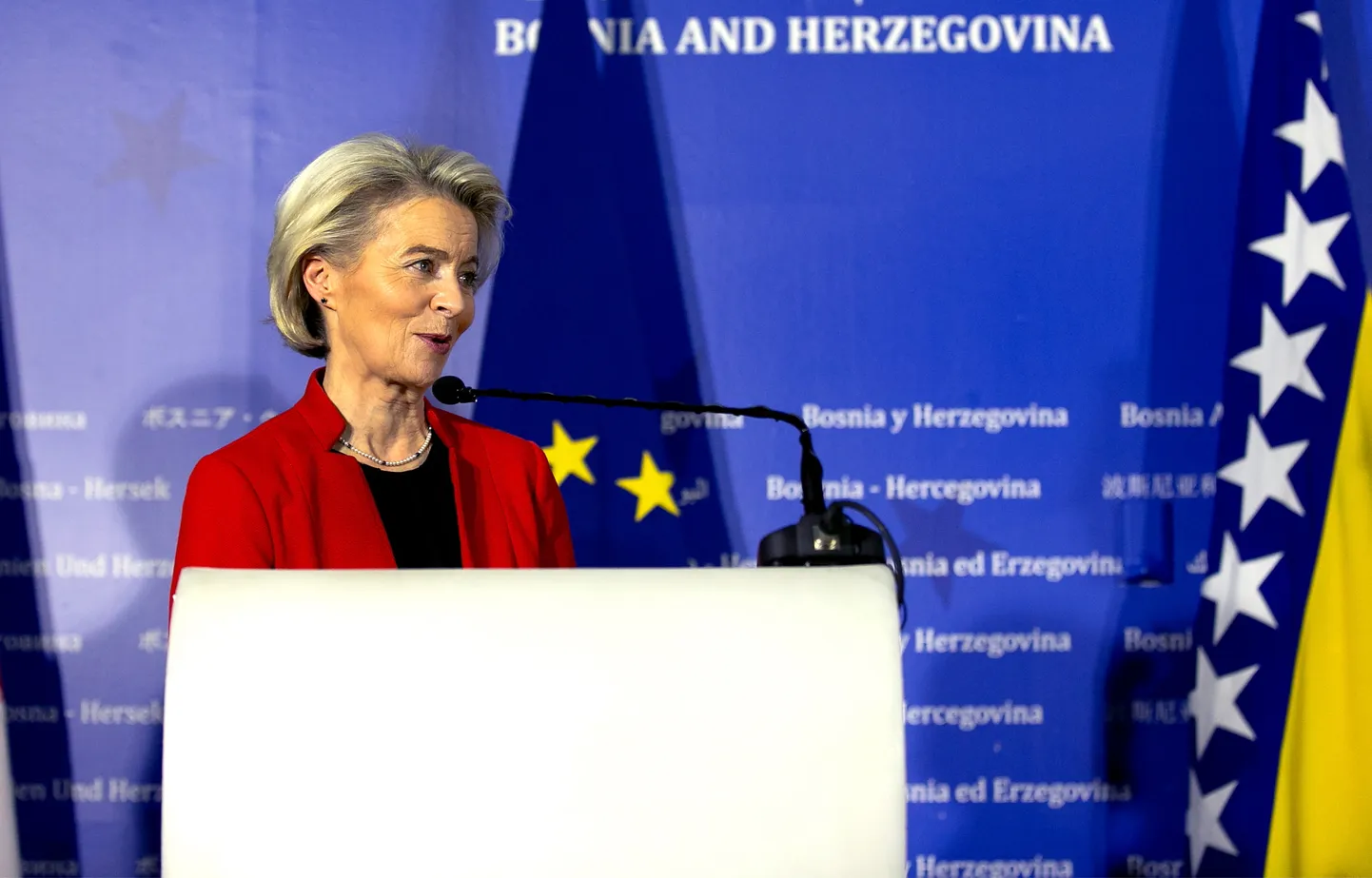 Euroopa komisjoni president Ursula von der Leyen Bosnia ja Hertsegoviina pealinnas Sarajevos 23. jaanuaril 2024. aastal.