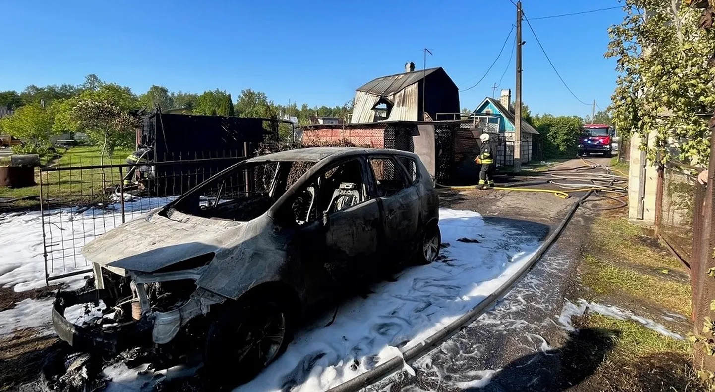 Место пожара в районе дачных участков в Нарве.