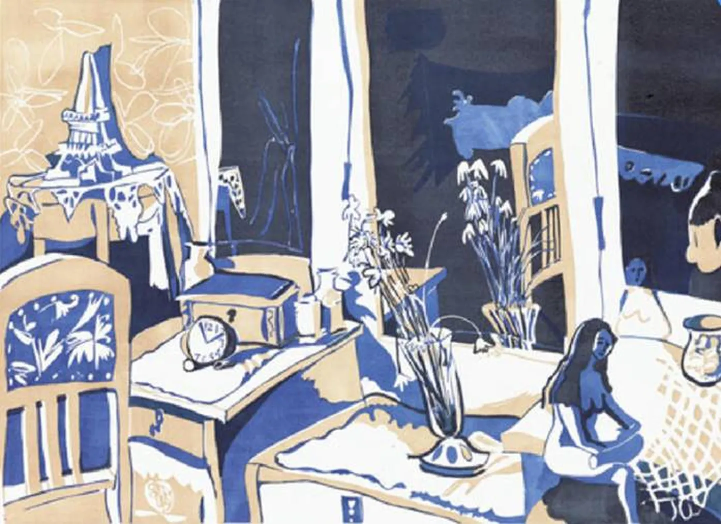 Kelli Valk-Kagovere. Natüürmort daami kujuga. 1977. Eesti Kunstimuuseum.