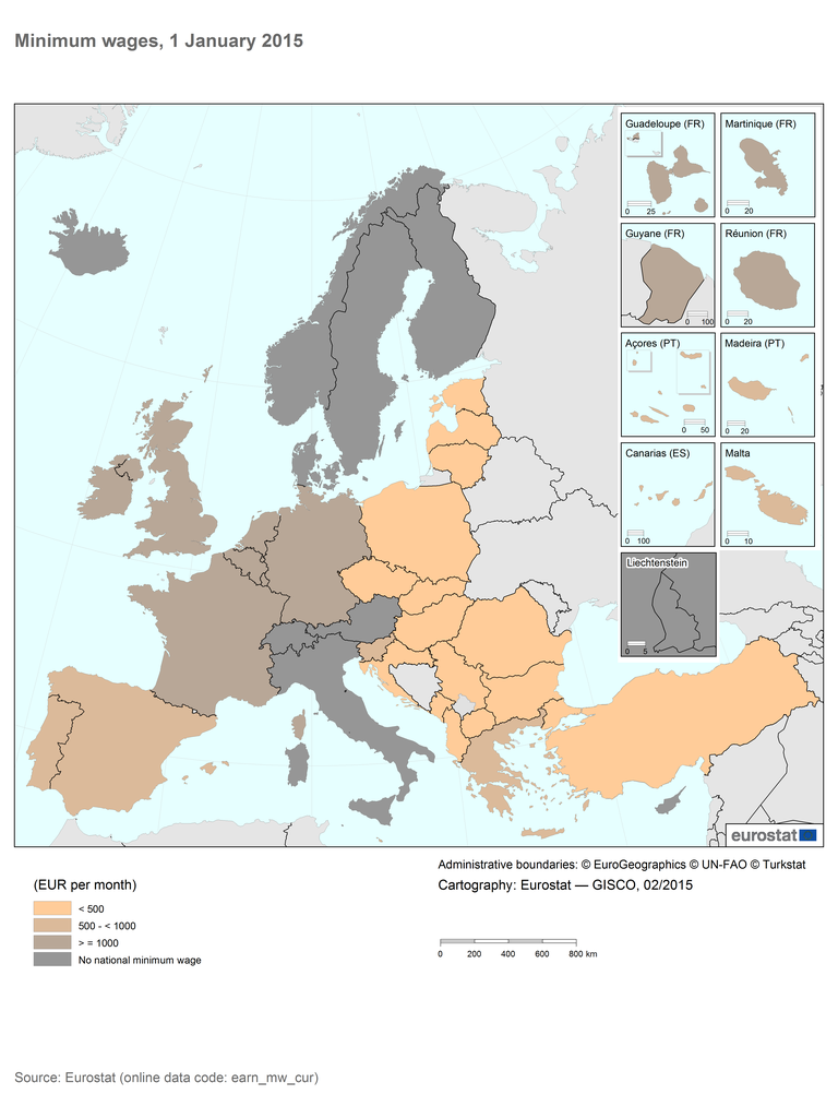 Miinimumpalgad Euroopa Liidus. Allikas: Eurostat