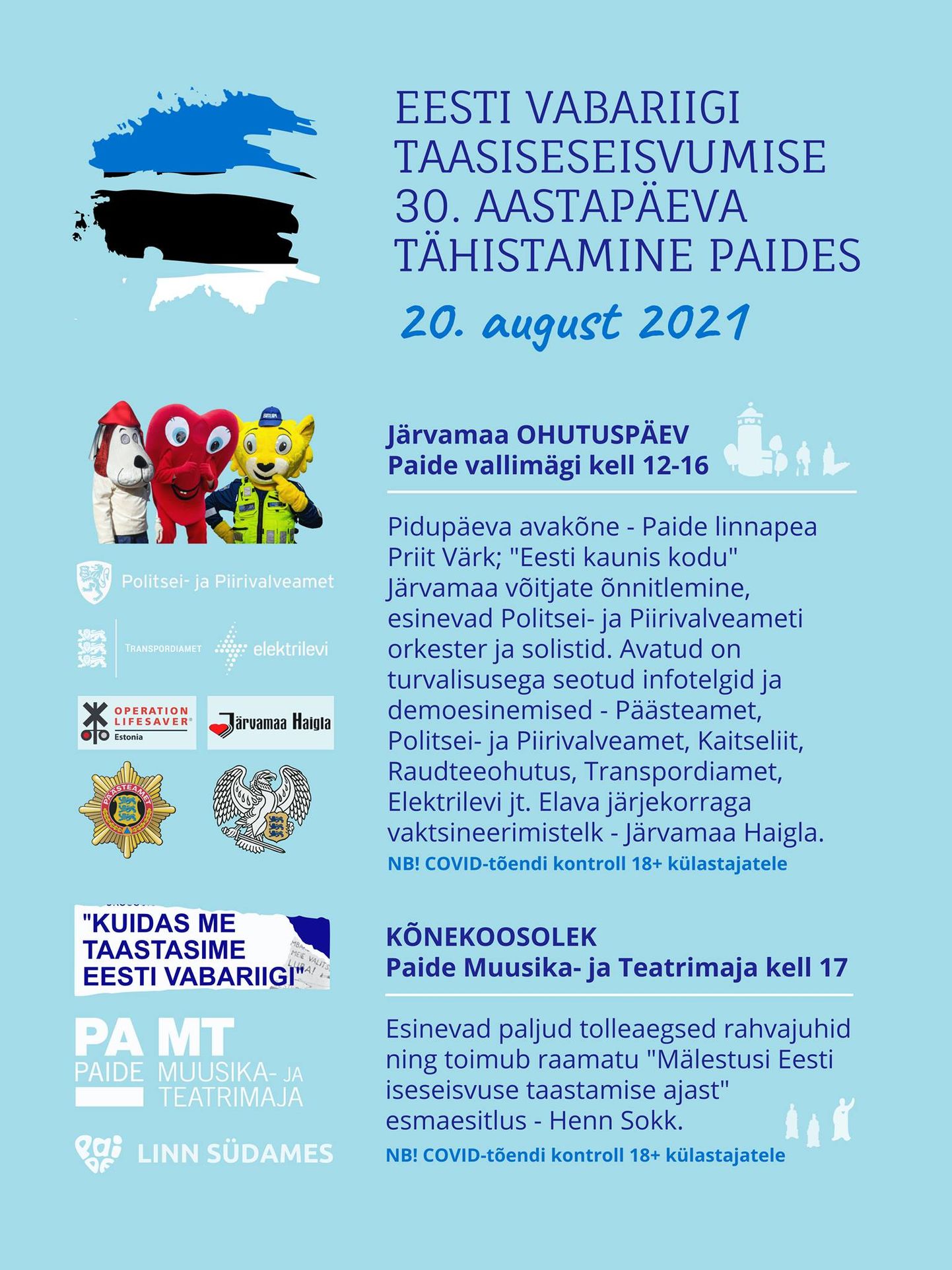 Eesti taasiseseisvumispäeva tähistamise kava Paide linnas.