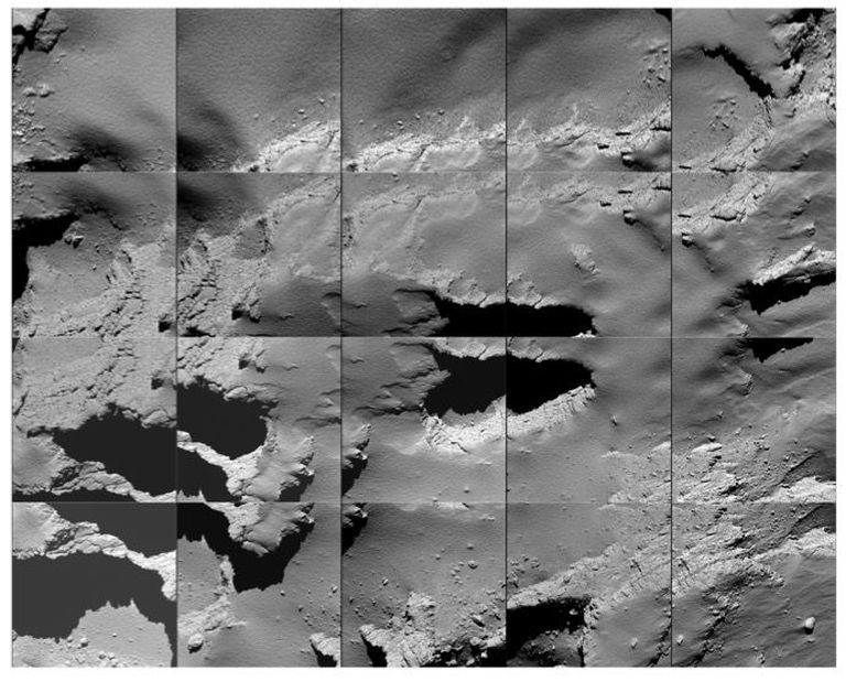 Kollaaž Rosetta maandumisel tabatud fotodest kujutab Deir el-Medina-nimelist nõgu komeedi 67P/Tšurjumov-Gerassimenko pinnal, kus Euroopa Kosmoseagentuuri kuulus missioon oma viimase puhkepaiga leidis.
