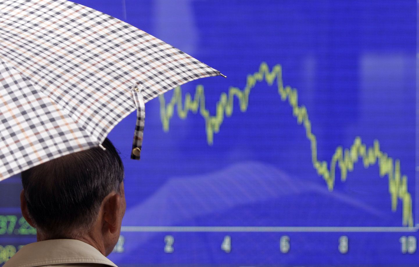 Mees jälgib Tokio börsihoone ees tabloolt aktsiaindeksi liikumist 6. oktoobril 2008.