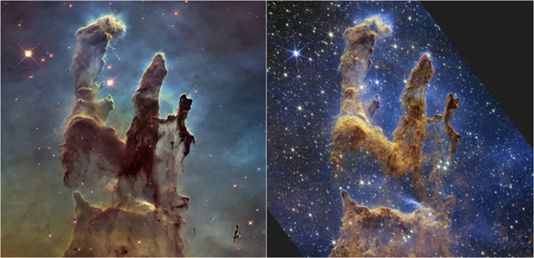 Habla teleskopa uzņemtie attēli 1995. un 2014. gadā.