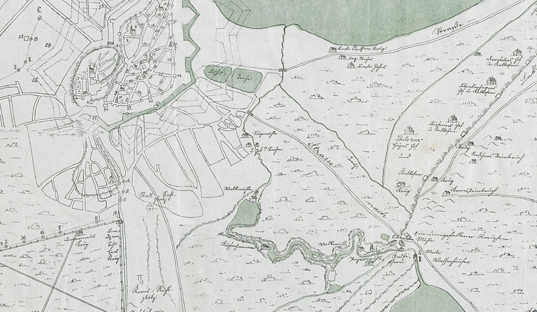 На карте XVII века видно, что на реке Хярьяпеа стоит восемь мельниц. Репродукция с карты, составленной Самуэлем Ваксельбергом в 1688 году.