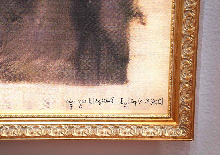 Tehisintellekti maali «Portrait of Edmond de Belamy» nurgas on näha matemaatilist võrrandit, mille alusel teos loodi