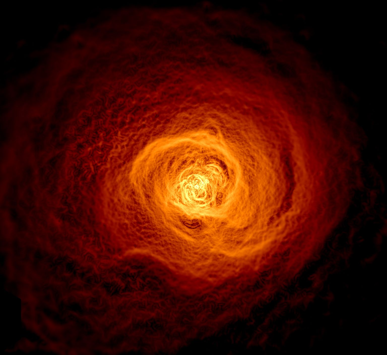 Hiiglaslik gaasipilv Perseuse galaktikaparves, mis suudab edasi kanda musta augu võnkeid. Seegi foto on arvutiga kaasa aidatud, et inimsilmale oleks arusaadavam.