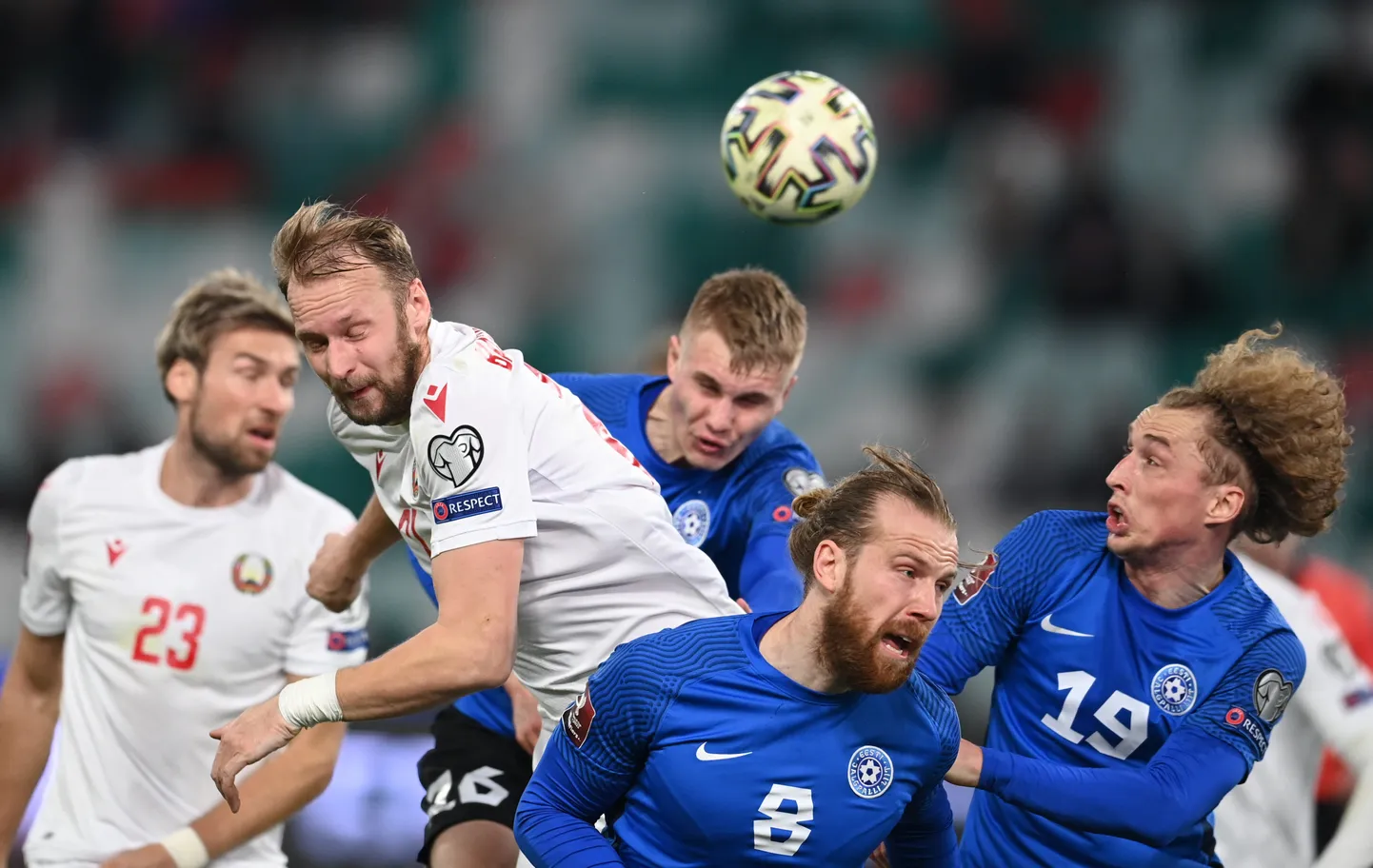 Soccer Football - World Cup Qualifiers Europe - Group E - Belarus v Estonia - Dynamo Stadium, Minsk, Belarus - March 27, 2021 Estonia's Henri Anier and Rauno Alliku in action REUTERS/Dzianis Kastsiuchenka