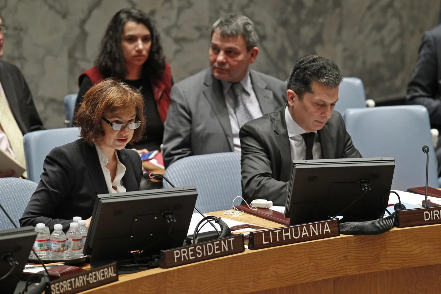 Leedu endine suursaadik ÜRO juures Raimonda Murmokaitė (vasakul) arutamas 2014. aastal olukorda Lähis-Idas. FOTO: Un Photo/jc Mcilwaine