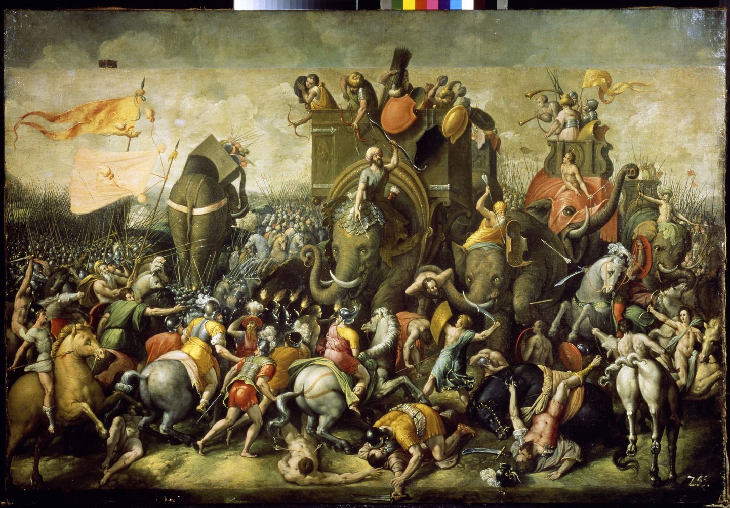 Lahing roomlaste ja elevantidel üle Alpide tulnud Hannibali vägede vahel kunstniku nägemuses.