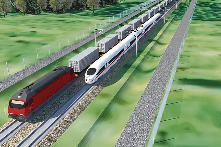 Illustratiivne vaade Rail Balticu raudteest, kus rongid on aiaga piiratud alal. Allikas: