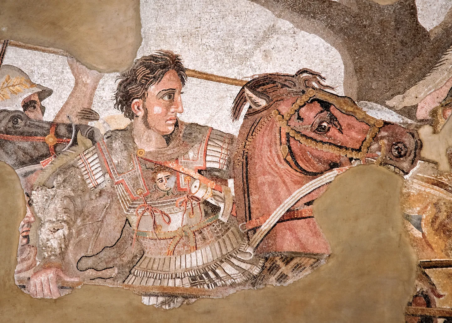 Fragment Itaalia antiiklinna Pompei Faunide maja mosaiigist (100 eKr), millel on kujutatud Aleksander Suurt.