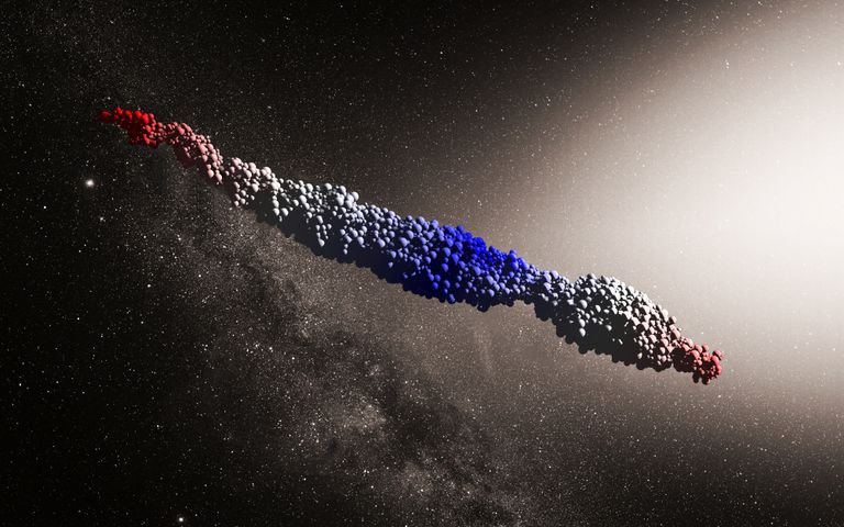 Arvutijoonistus Oumuamuast ja ta pinnast, kus on erinevaid aineid