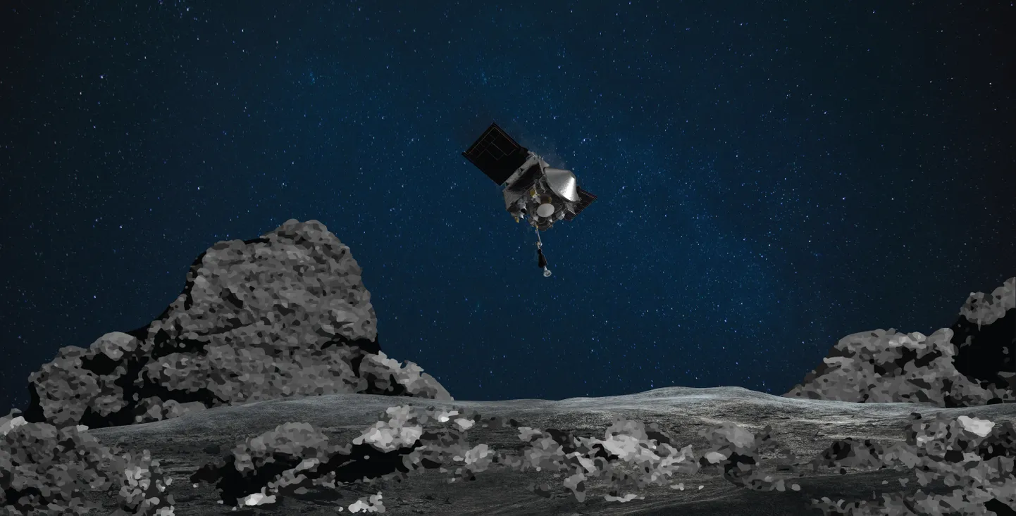 Nii kujutas kunstnik ette võimaliku elu lätetel käinud kosmosesondi OSIRIS-REx proovivõttu asteroidilt Bennu.