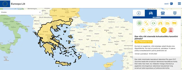 Veebilehel Re-open EU leiab kiirelt informatsiooni kõigis Euroopa Liidu liikmesriikides kehtivate piirangute kohta.