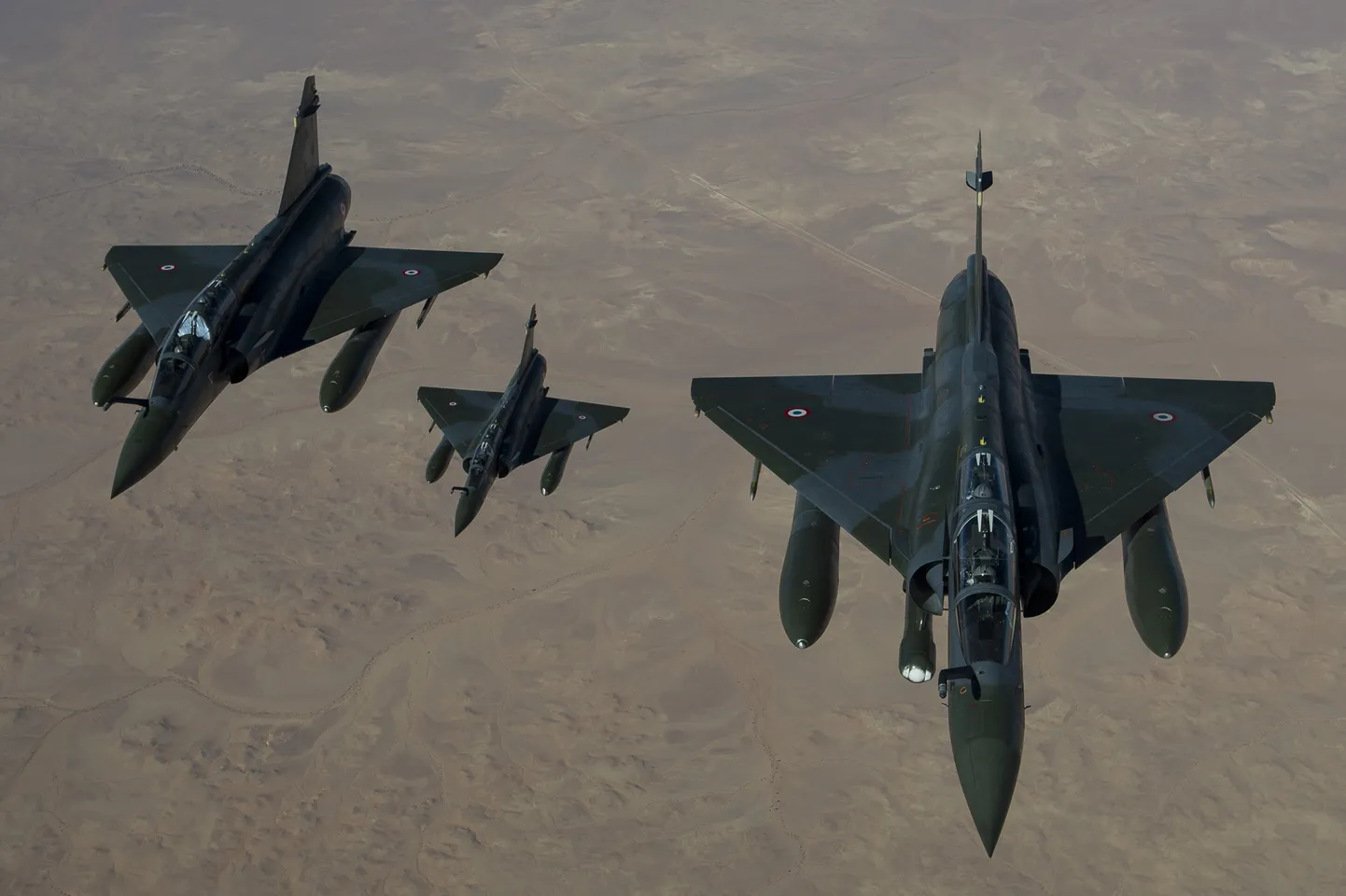 Kolm Prantsusmaa Mirage 2000D hävitajat.