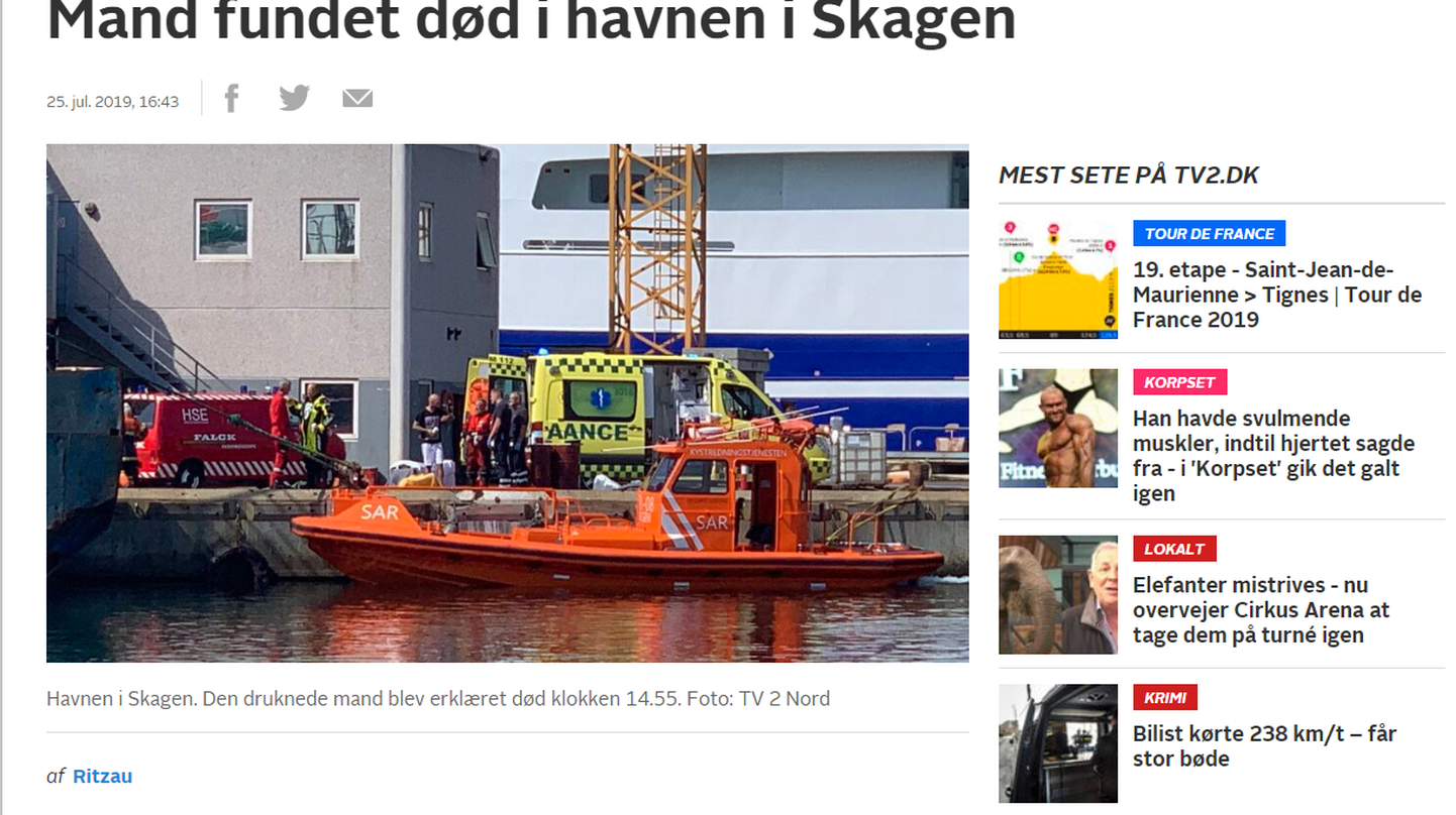 Скриншот портала nyheder.tv2.dk.