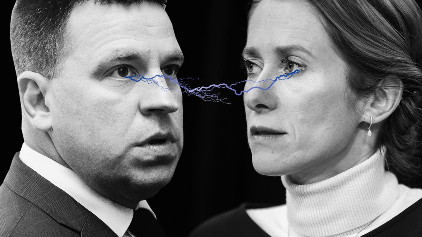 Jüri Ratase ja Kaja Kallase elektrit täis pilgud. Fotokollaaž FOTO: Jaan Vanaaseme