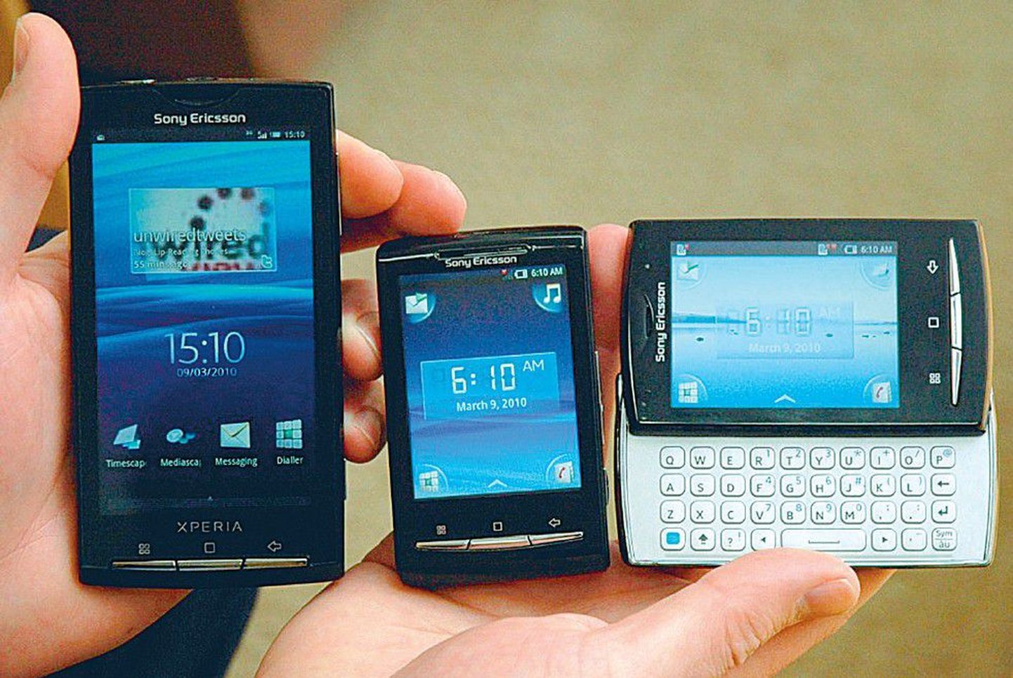Xperia, Xperia Mini ja Xperia Mini Pro – Sony Ericssoni nutitelefonid pikkuse järjekorras.