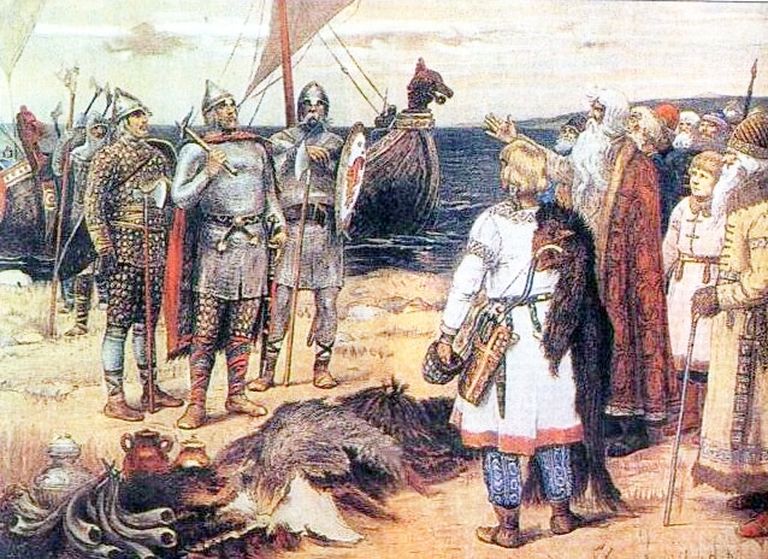Rjuriku ja tema vendade Truvori ja Sineuse saabumine Laadoga järve äärde.
