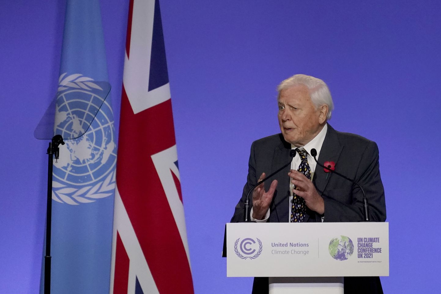 Sir David Attenborough COP26 kliimakonverentsil maailma liidreid kliima ja elurikkuse probleemidega tegutsema utsitamas.