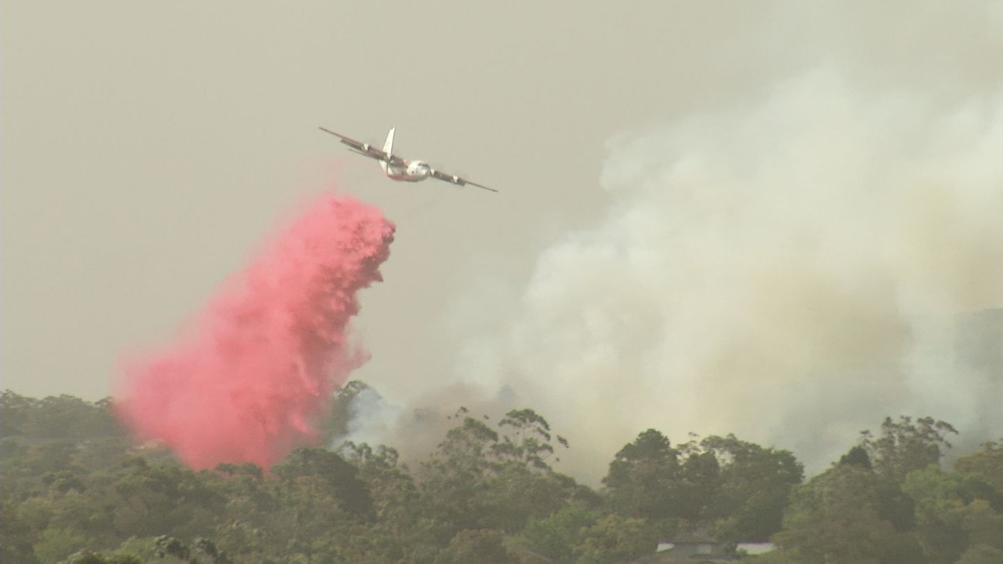 Lennuk heitmas tulekustutusvahendit Austraalias Uus-Lõuna-Walesis põlevale metsatulekahjule.