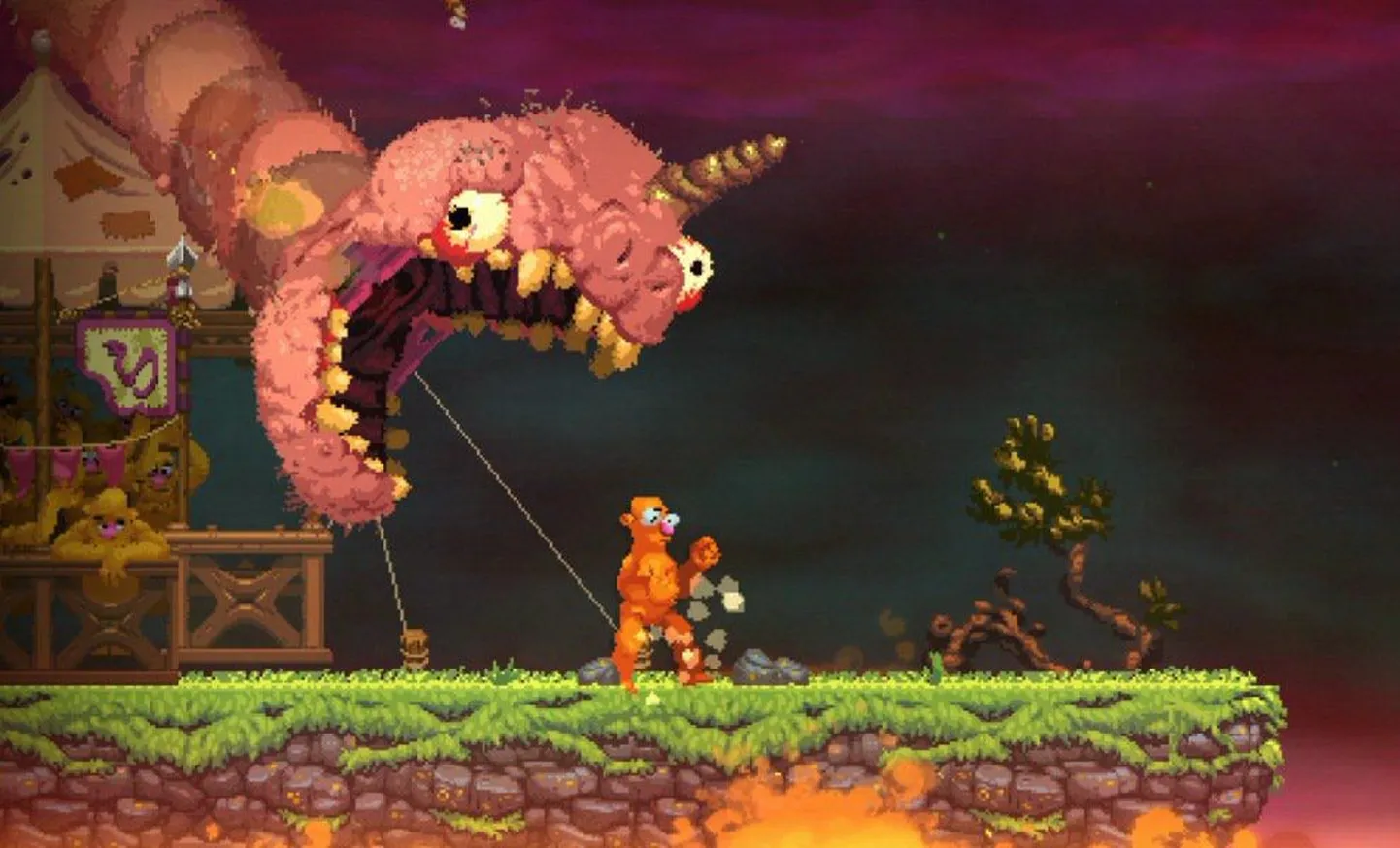 Nidhogg 2 paneb kaks mängijat omavahel võitlema, võitja autasuks on võimalus end suurele lenddraakonile ohverdada.