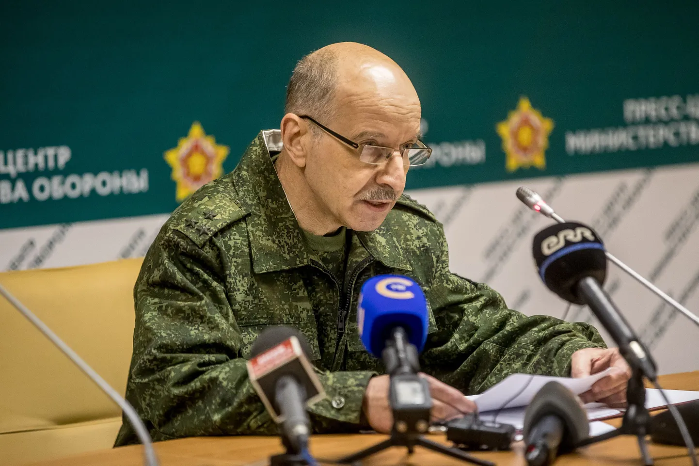 Zapad 2017 igapäevane pressikonverents Minskis. Valgevene kaitseministeeriumi pressiesindaja Vladimir Makarov. FOTO:SANDER ILVEST/POSTIMEES