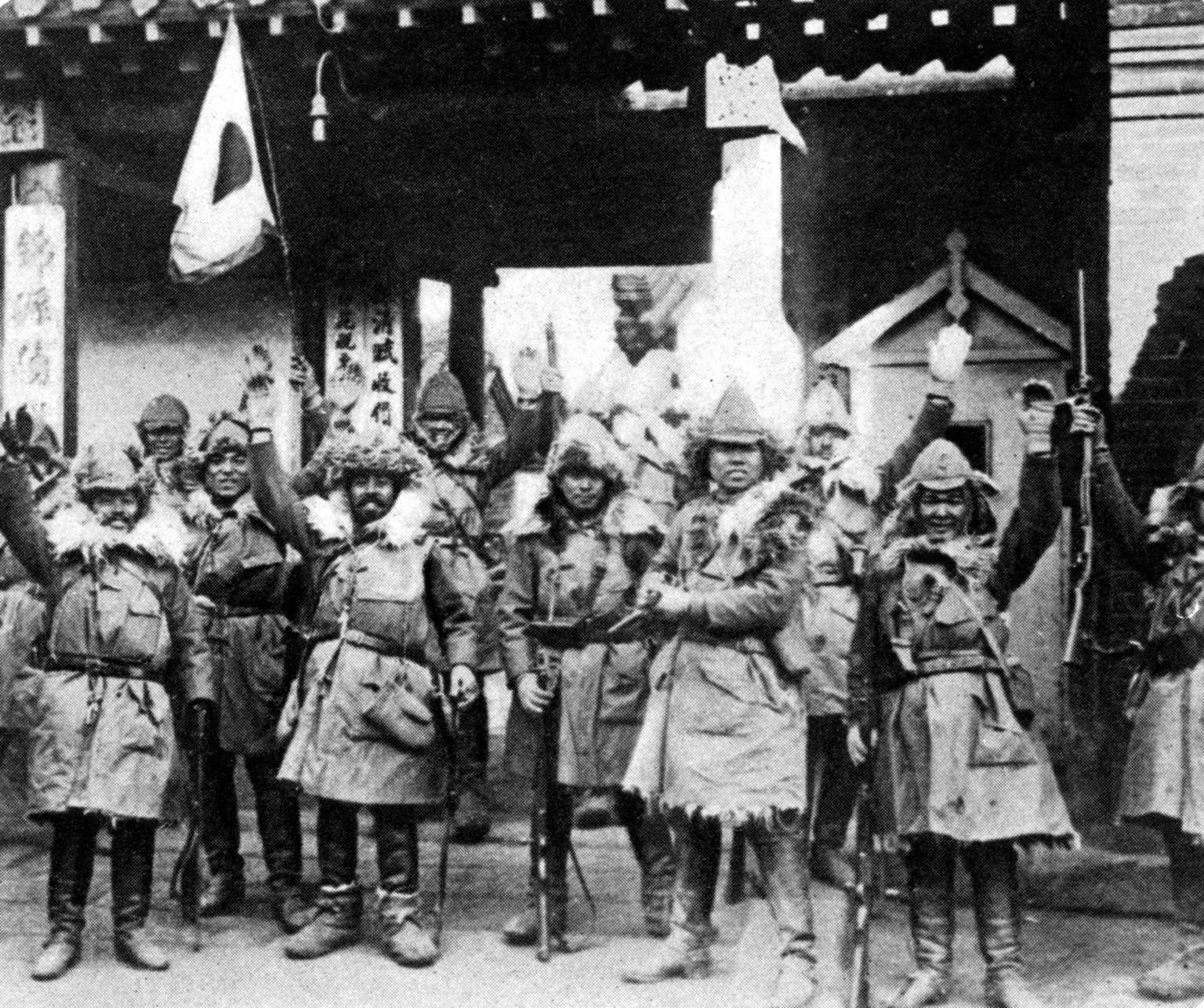 Võiduka ilmega Jaapani sõdurid 1932. aastal Mandžuurias (Mandshukuos).