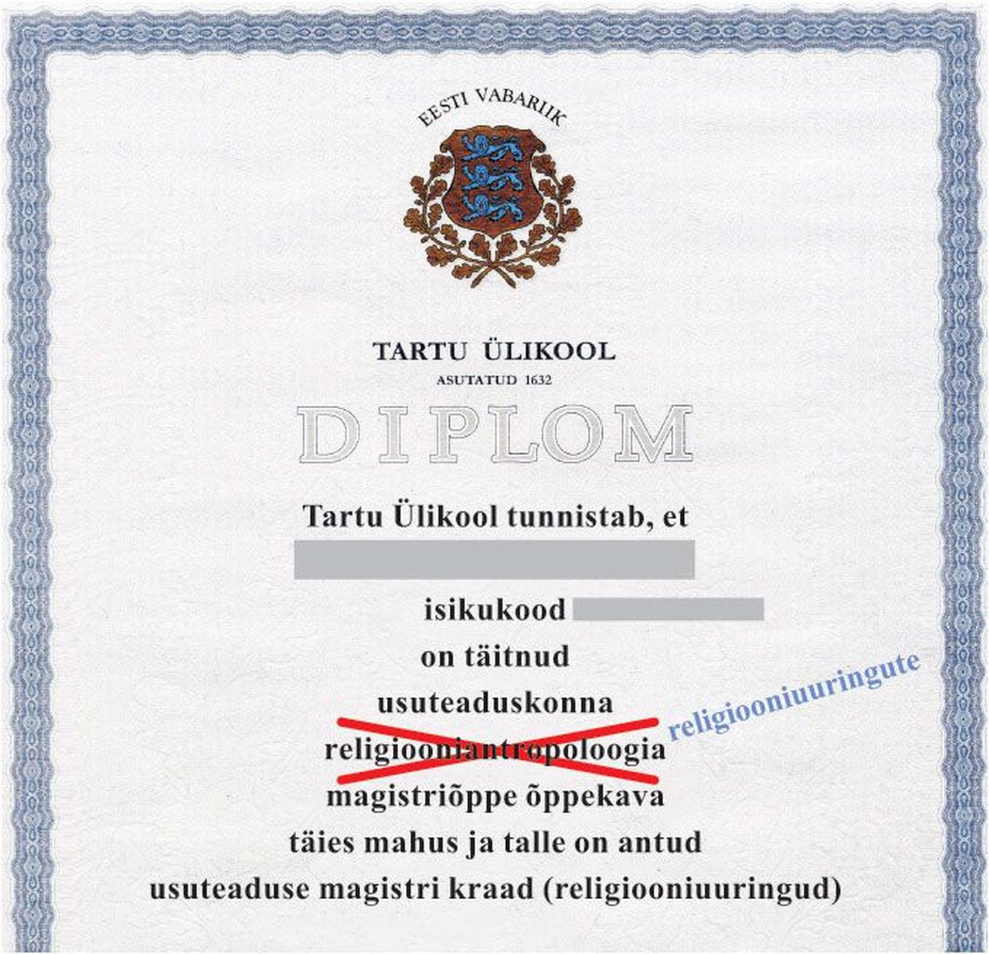 Asjaolu, et Tartu Ülikooli usuteaduskonna lõpudiplomil seisab kevadel religiooniantropoloogia asemel religiooniuuringud, nörritab mitmeid üliõpilasi.