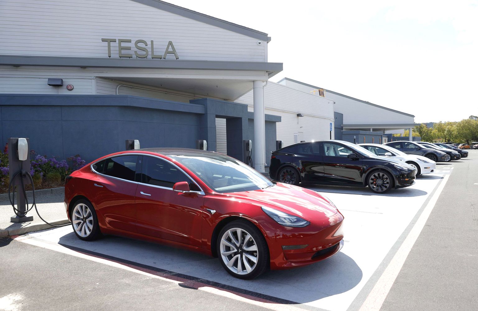 Tesla automašīnas pie dīlera salona