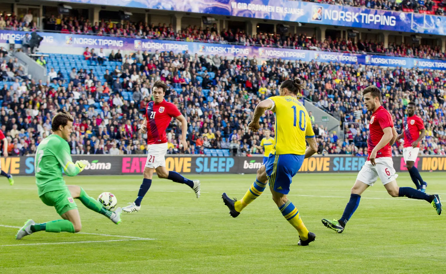 Zlatan Ibrahimovic (kollases) kohtumises Norra vastu.