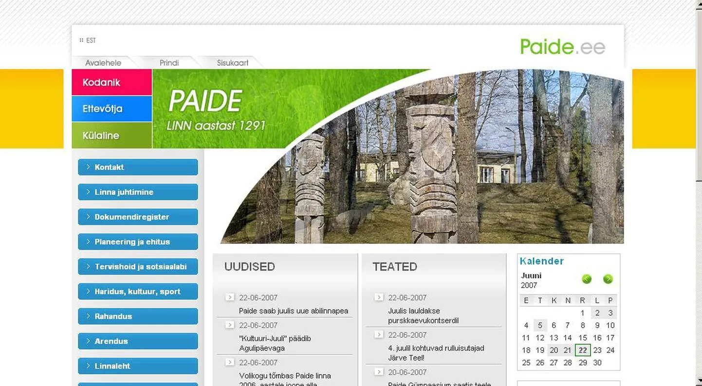 Paide linna koduleht.  .