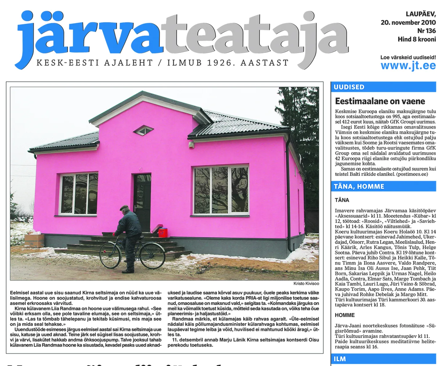 Kaheksa aasta eest kirjutas Järva Teataja, et Kirna seltsimaja on põhjaliku uuenduskuuri saanud nii seest kui väljast ning kolme küla rahvas oli täis tegutsemisindu. Avapeole kutsuti Marju Länik laulma ja ootused tuleviku osas olid kõrged. Paraku tõi hoone haldamine ja kulude katmiseks vajaliku raha kokku saamine kaasa suure töökoorma, mille kandmisest külaseltsi esindajad lõpuks väsisid.