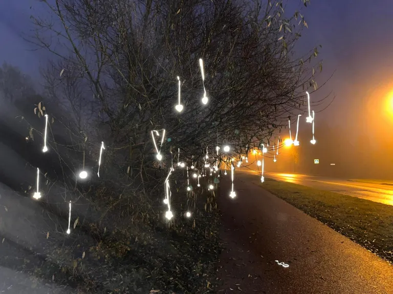 Ehitud helkuripuu õhtuhämaruses.