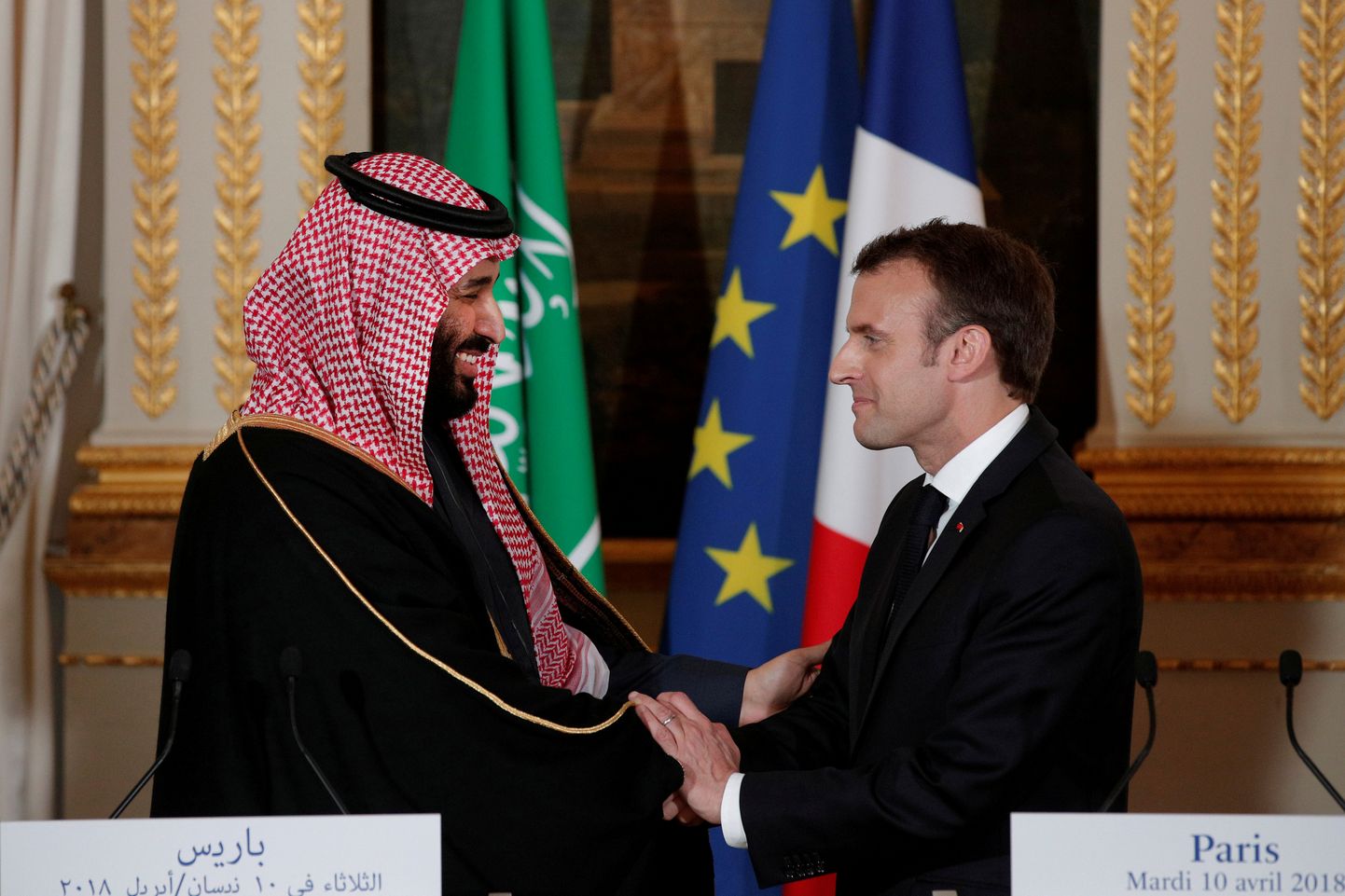 Prantsuse president Emmanuel Macron Saudi kroonprintsi Mohammed bin Salmaniga möödunud aastal Élysée palees.