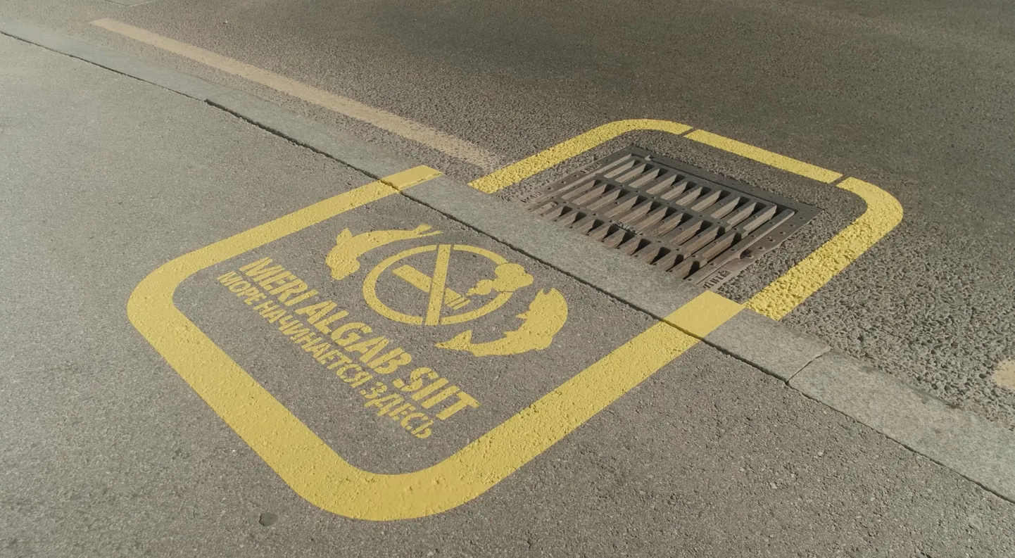 Kampaania käigus tähistas Tallinna linnavalitsus sadevee äravooluavad konireostuse eest hoiatavate märkidega.