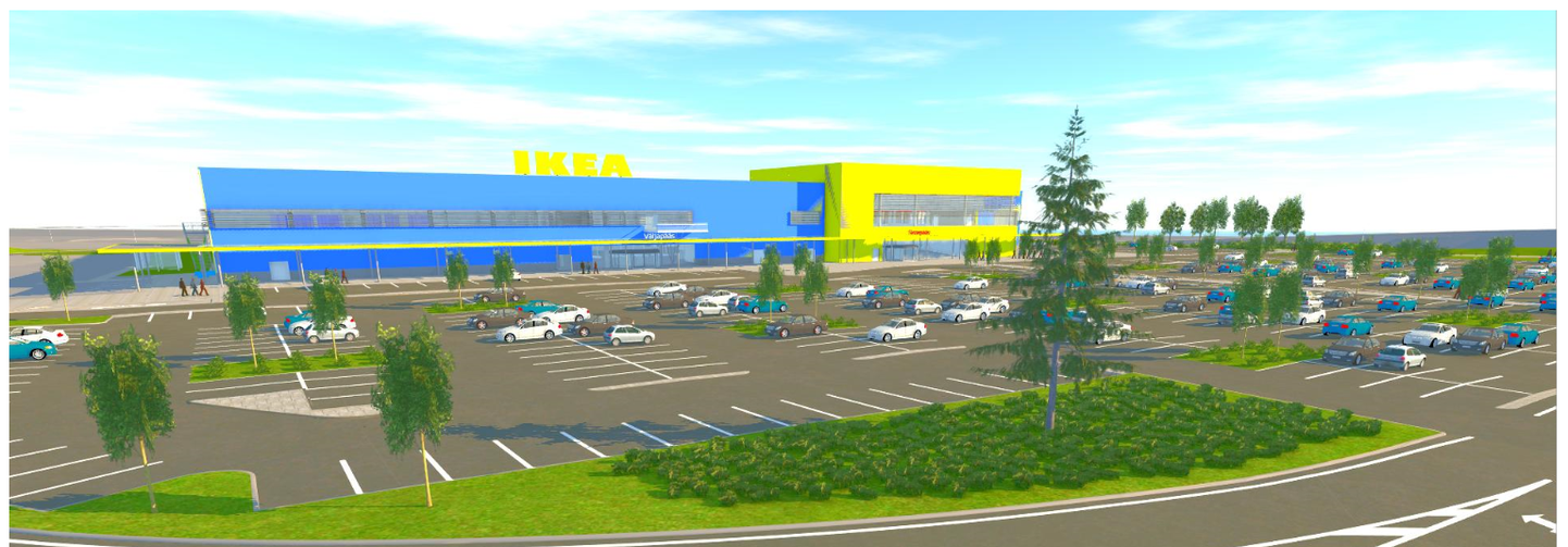 Эскиз будущего магазина IKEA, который вскоре откроется в деревне Курна волости Раэ.