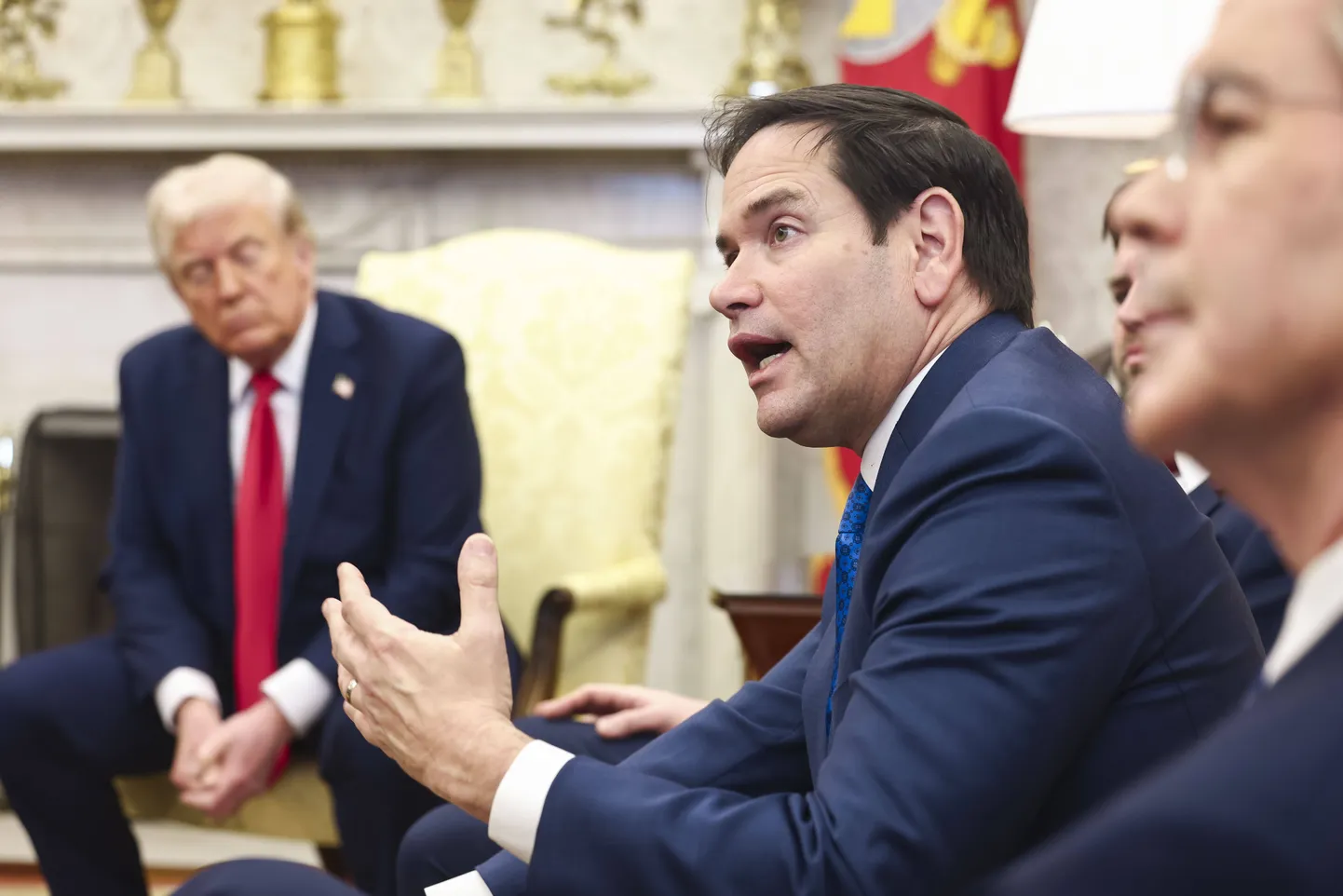 USA välisminister Marco Rubio ja president Donald Trump Valges Majas toimunud kohtumisel Ukraina president Volodõmõr Zelenskõiga 28. veebruaril 2025. a.