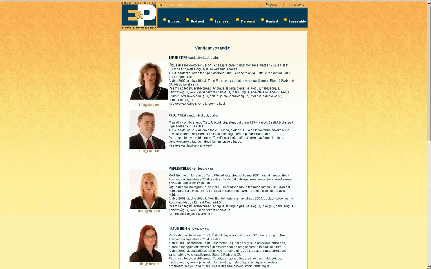 Fragment Eipre & Partnerid veebileheküljelt.