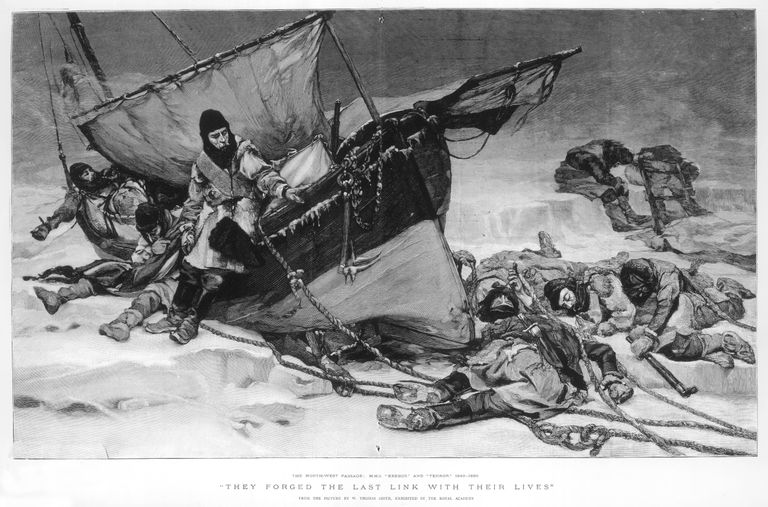 19.sajandi ajalehejoonistus, mis kujutab John Franklini ja ta meeste hukkumist