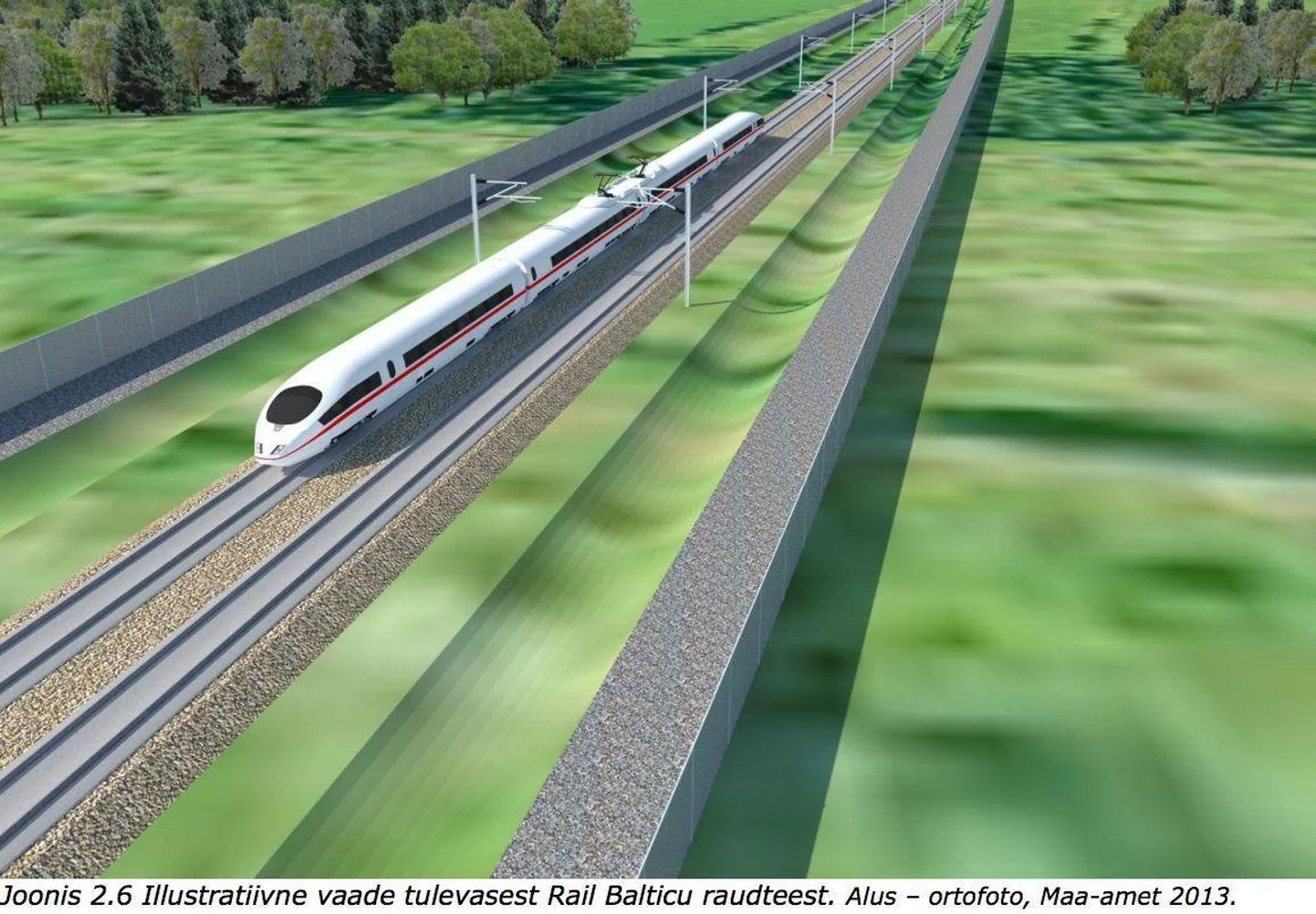 Illustratiivne vaade tulevasest Rail Balticu raudteest.